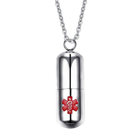 necklace pill box stainless steel|pill container necklace.